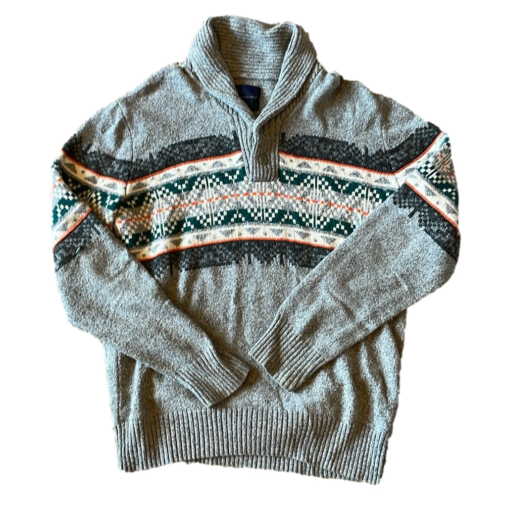 American Eagle Men’s L Grey Cowl Neck Wool Blend Sweater